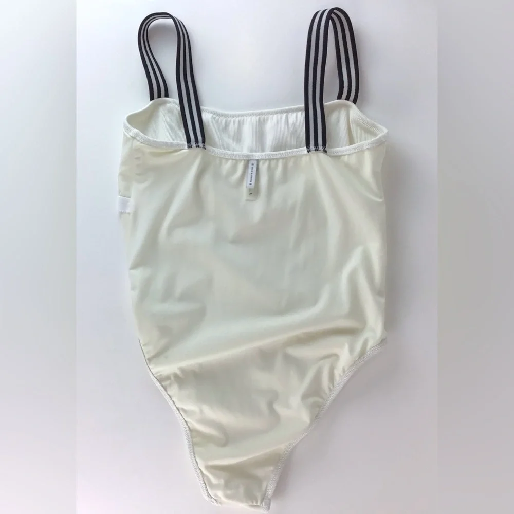 Madewell Solid & Striped White The Riley One Piece Swimsuit | Large